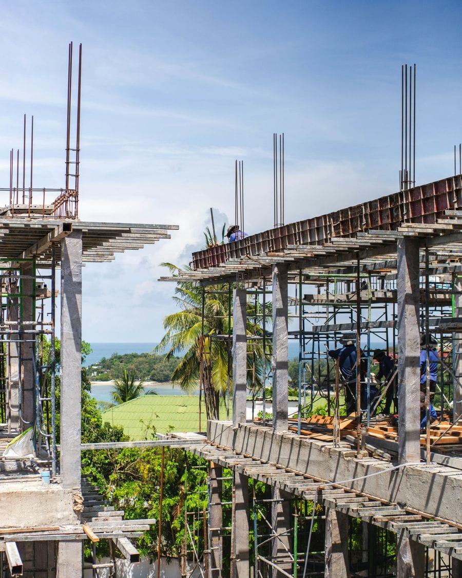 Formwork and props set up for a concrete slab on a construction site